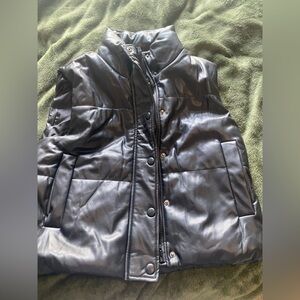 Faux leather black puffer vest